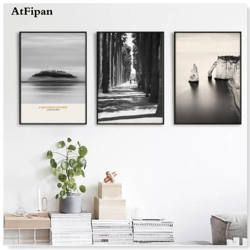 AtFipan 3 Panel Unframed Black And White Canvas Painting Posters