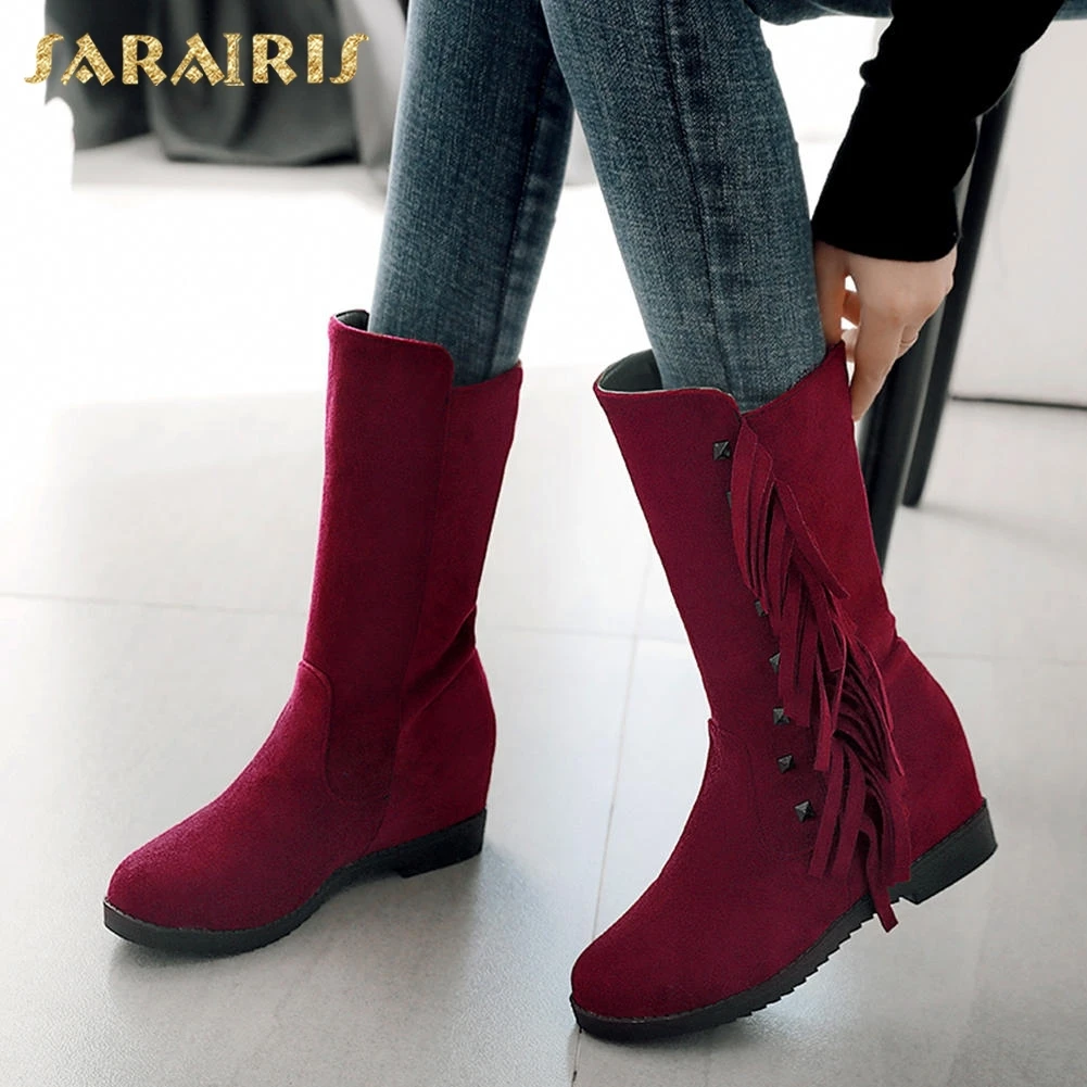 

SARAIRIS Hot Sale Large Size 30-50 Slip On Women Shoes Woman Mid Calf Boots Woman Add Fur Warm Winter Boots