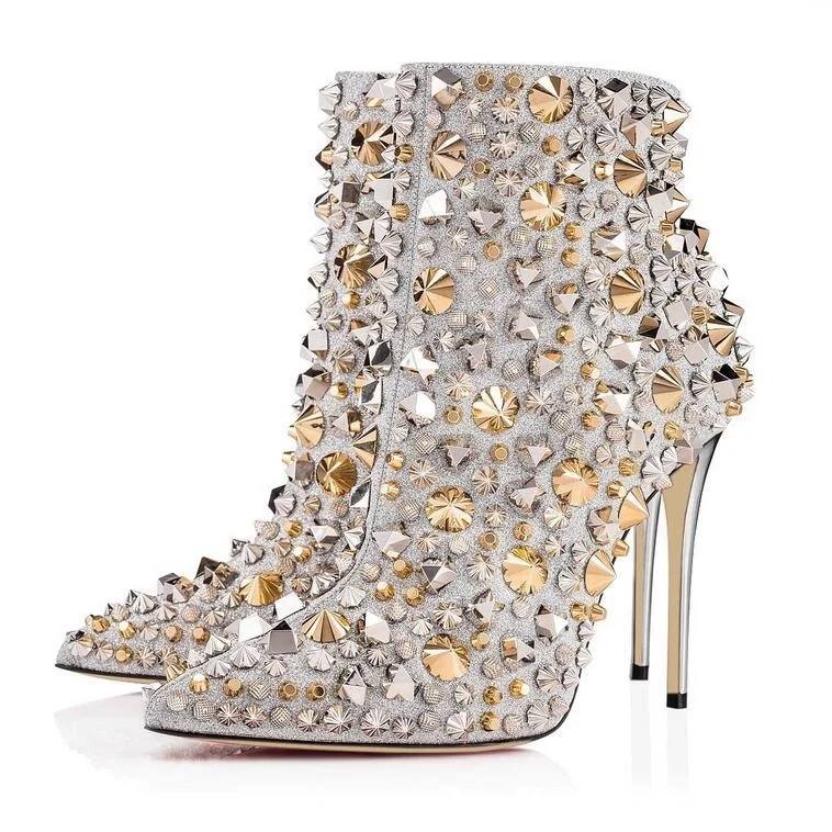 studded high heel ankle boots