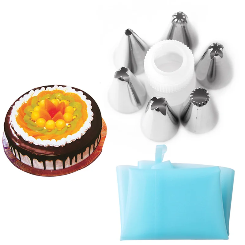 

Delidge 1 Set Cake Decoration Tip Set 6 Nozzles+1 Bag+1 Converter Icing Piping Cream Pastry Baking Set Cake Decoration Tool