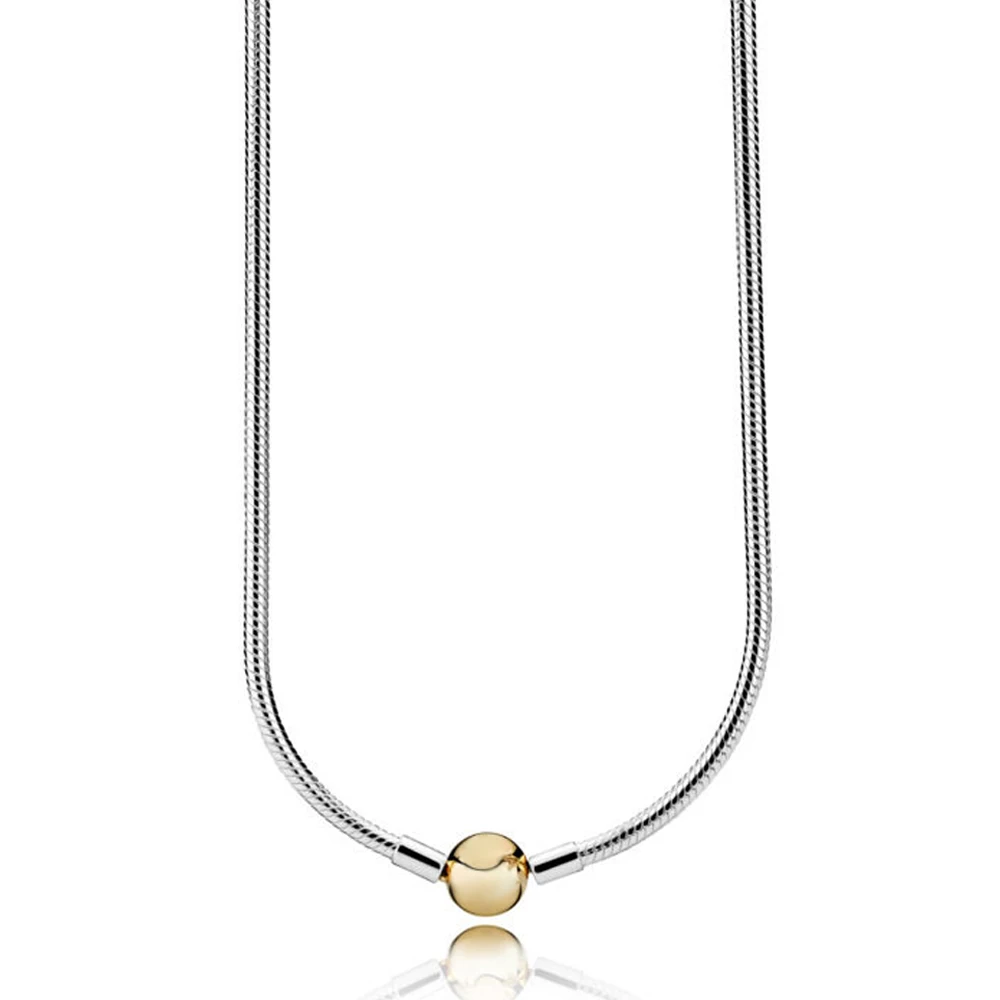 

NEW 100% 925 sterling silver 590742HG MOMENTS SILVER NECKLACE WITH 14CT GOLD ROUND CLASP Women's Gifts Original Jewelry