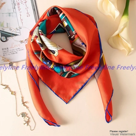 Шелковый саржевый шарф бандана хиджаб платок квадратный шелковый шарф для женщин женские шелковые шарфы и палантины шаль ручная свернутая кромка - Цвет: Orange