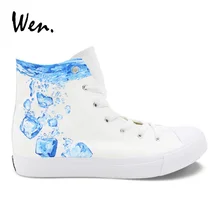 Wen White Women Casual Shoes Design Ice Cube Hand Painted Shoes High Top Men Canvas Sneakers