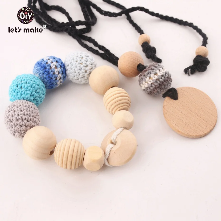 

Let's make 2pcs Crochet Bead Bracelet Baby Teether feeding Necklace Food Grade Wooden Teething Handmade Non Toxic Chew Toy
