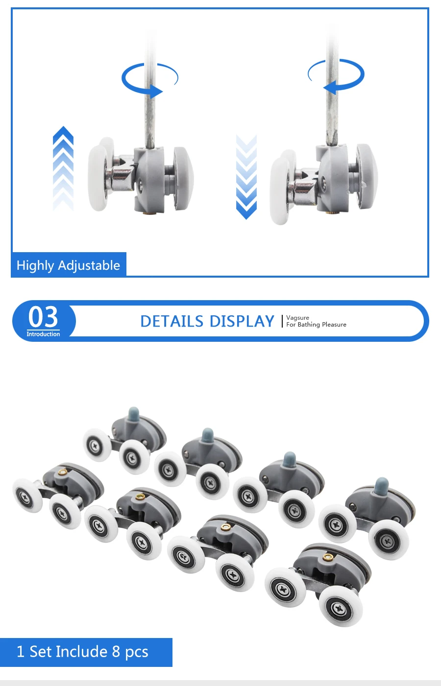 Vagsure 4 шт.-8 шт./компл. 23 мм 25 мм Ovel стиль верхней и нижней двойной раздвижная душевая дверь ролики бегунок колеса шкивы оборудования