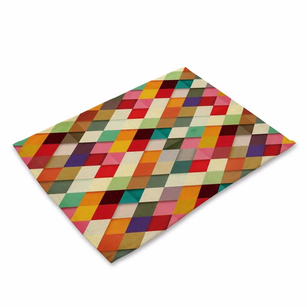 Geometry Pattern Table Mat Colorful Printing Table Napkin Polyester Cotton Placemat Kitchen Decoration Dining Accessories