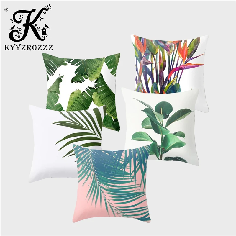 

Tropical Plant Cushion Cover Polyester Green Printed Pillow Car Sofa Home Decoration Pillowcase Funda Cojin 45 * 45