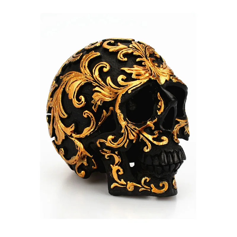 The New Halloween Golden Flower Pattern Decoration Unique Black Head Skeleton Funny Ornaments