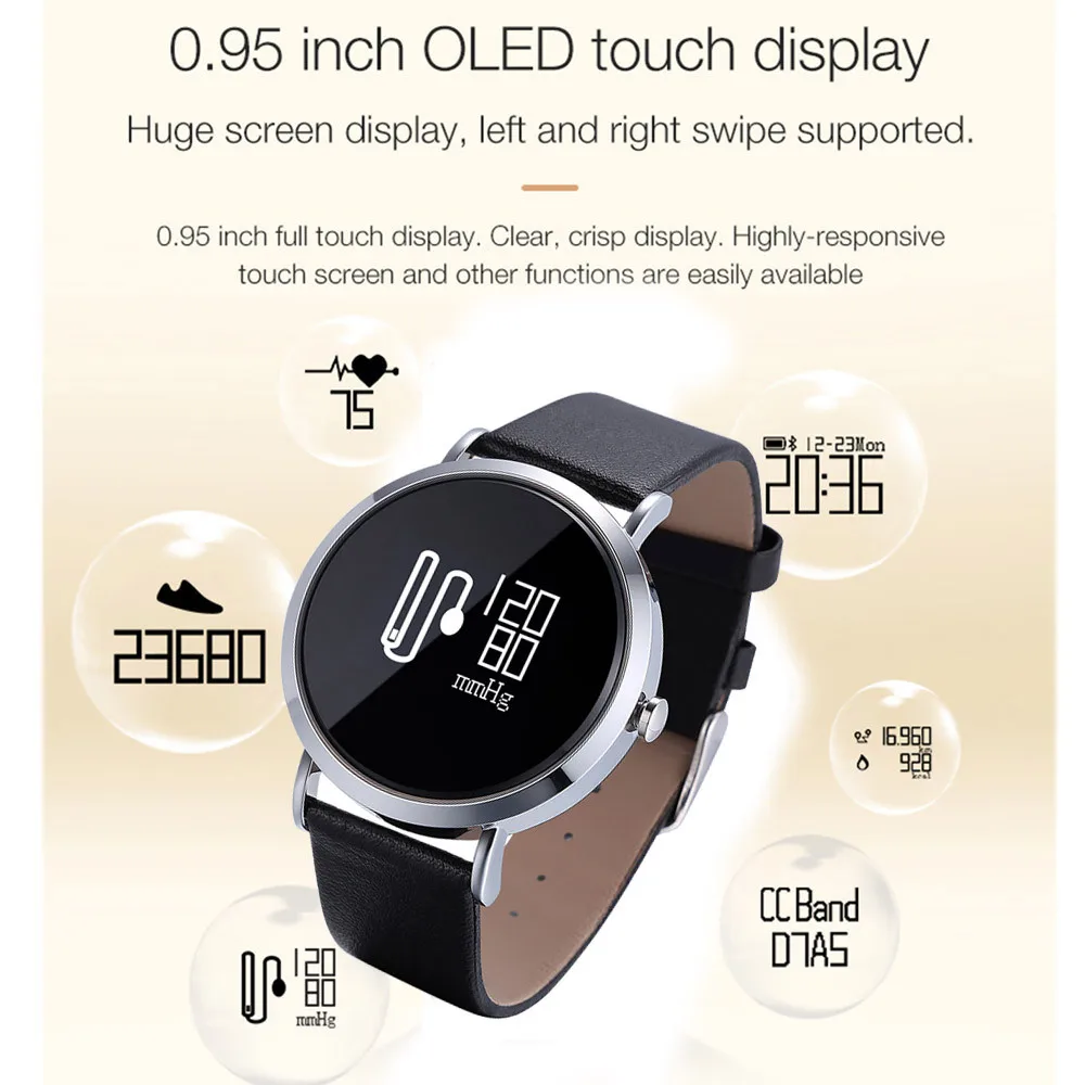 Stylish design Fitness Modes Exercise Heart Rate Pedometer Smart Watch with Multiple APP languages for :Android 4.4 & aboveiOS