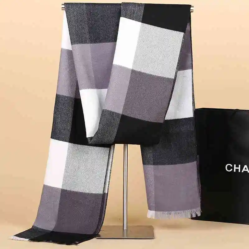 Winter Scarf Men Business font b Tartan b font Cashmere Scarf Street Luxury Brand Foulard Homme