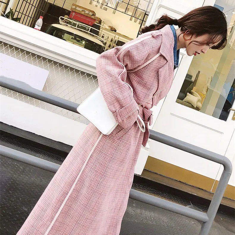 Gris down Casual Survêtement Lâche Plaid Pardessus Tranchée Longues Turn Manteaux Ceinture Femmes Col Automne rose Manches Hiver Long Nouveau Élégant 8EUXqU