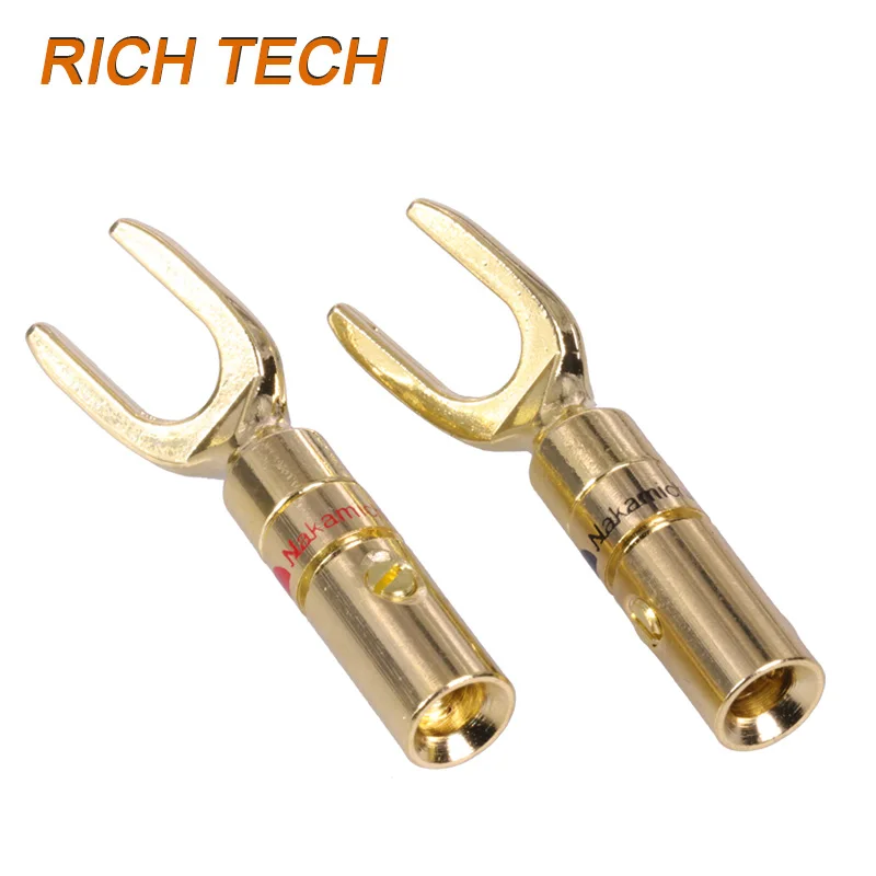 100pcs/lot Y/U Shape Banana Plug Wire Connector Gold Plated Screw Type