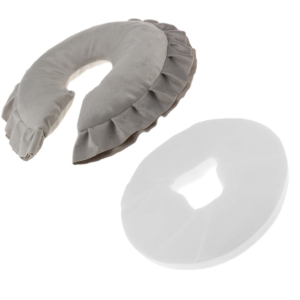 Gray Washable Cover Massage Table Bed Face Cradle Pillow with 100pcs Cushion Cover Set White