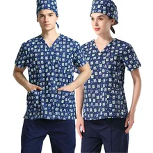 Медсестра форма скраб наборы для врача или стоматолог больницы рабочие костюмы очень мягкий v-образным вырезом с принтом Совы глубокий темно- лето