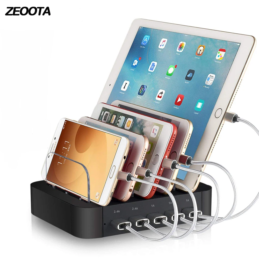 Desktop Charging Station 5 Port Cell Phone Holder USB