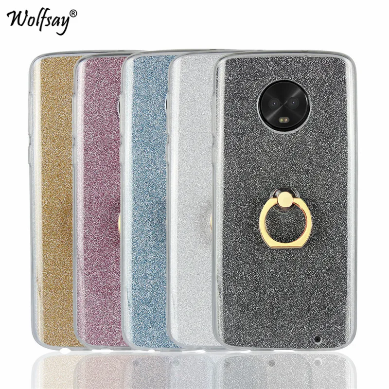 Роскошный чехол сверкающий с блестками для Moto G6 плюс мягкая Обложка кольцо из ТПУ