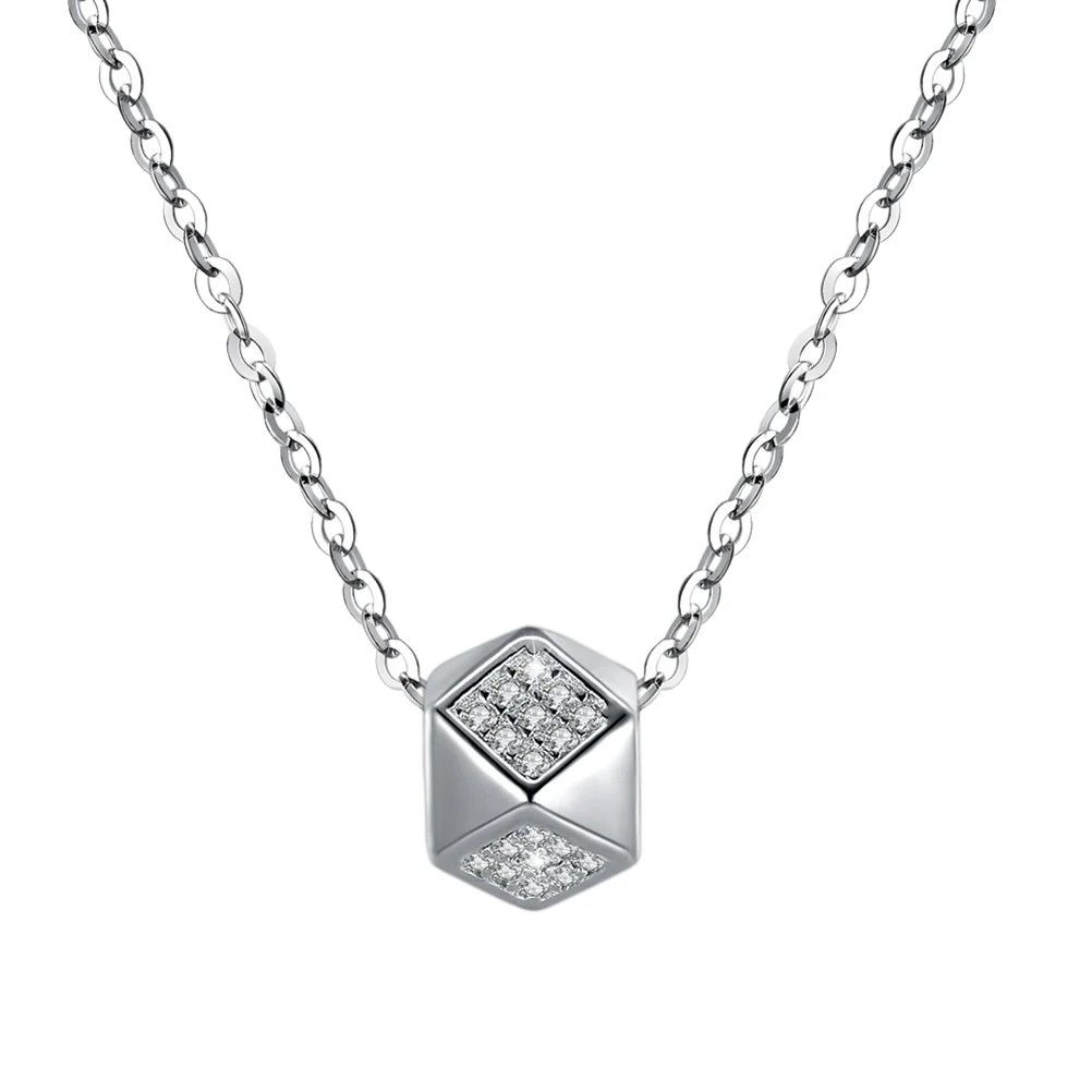 925 Sliver Geometric Design Pendant Necklaces Fashion Rhombus