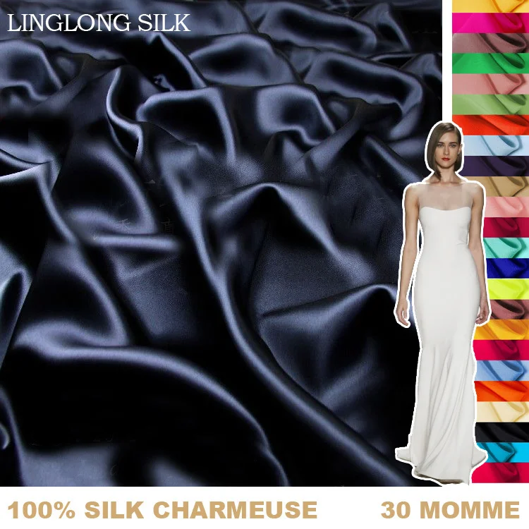 

100% SILK CHARMEUSE SATIN 114cm width 30momme Pure Silk Fabric Wedding Dress Sewing Fabric for crafts silk for dress shirt 50-59