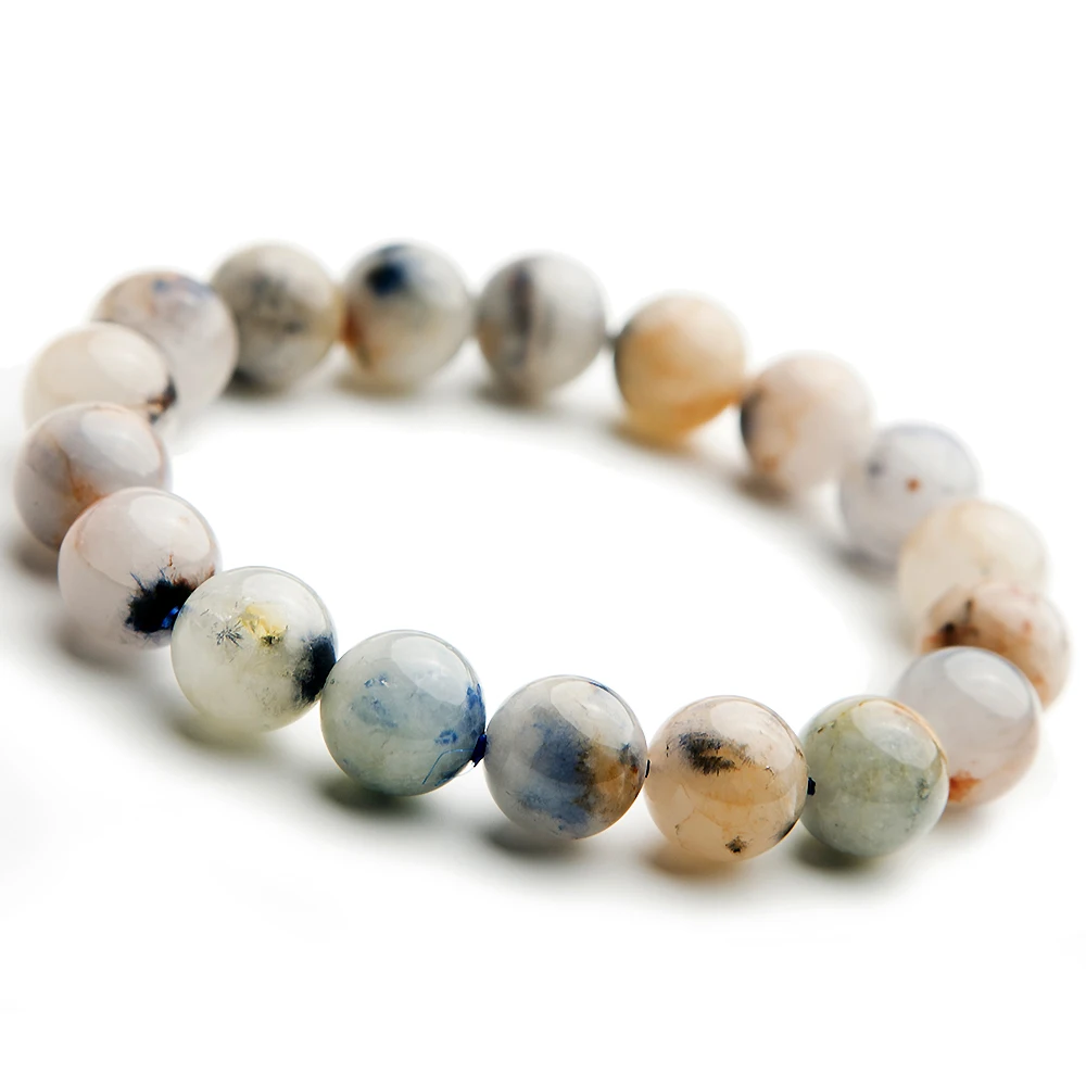 

Genuine Natural Blue Dumortierite Quartz Rutilated Round Crystal Women Men Bracelet 11mm Clear Beads Stone Rare Brazil AAAA