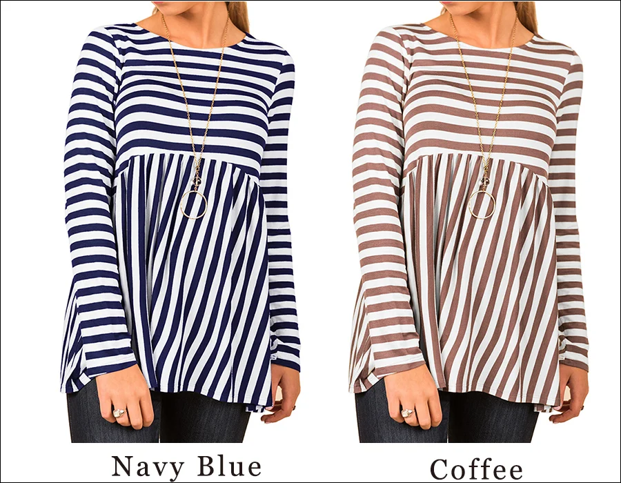 Gladiolus 2018 Striped T Shirt Women O-Neck Long Sleeve Loose Casual Women T-Shirt Autumn Coffee Navy Blue Ladies Tee Shirts Top (10)