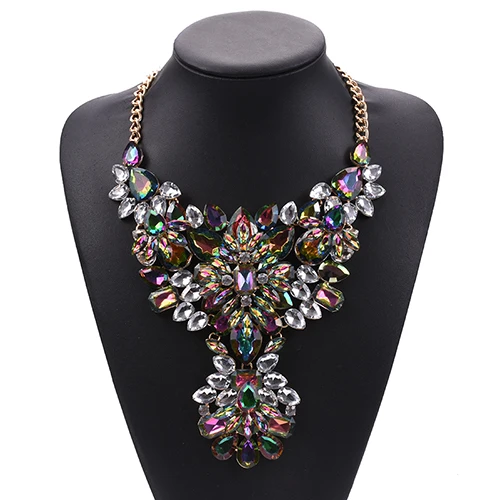 Новые женские модные ювелирные изделия из тяжелого сплава большое эффектное ожерелье Красочные камни роскошное ожерелье-чокер - Окраска металла: multicolor