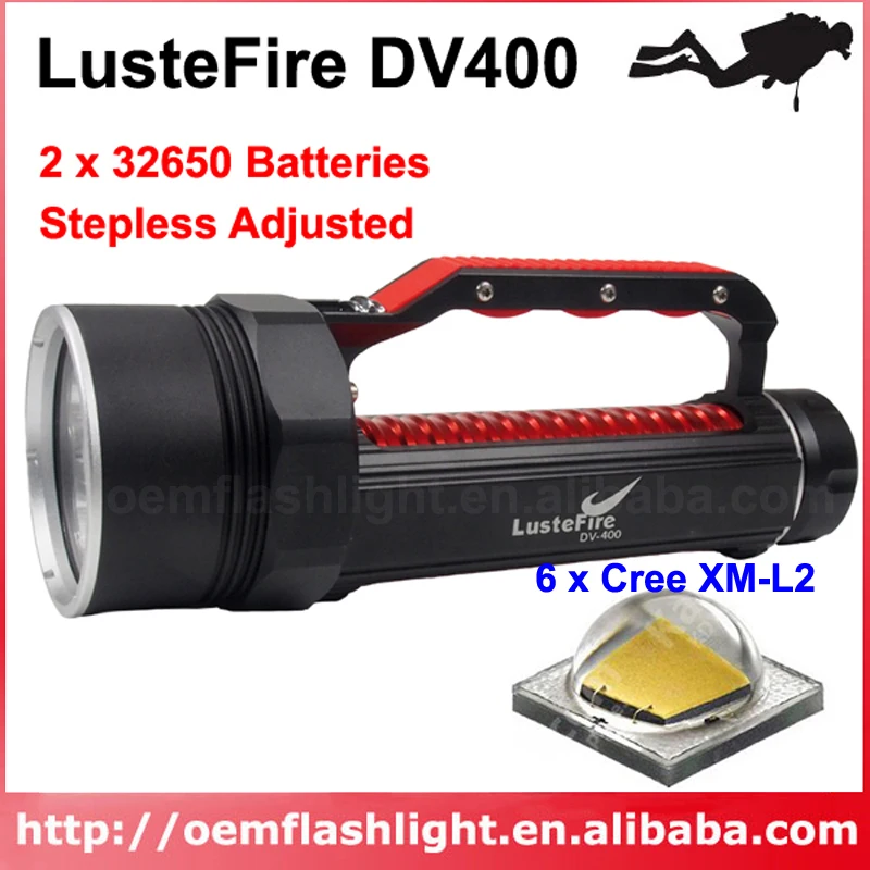  LusteFire DV400 6 x Cree XM-L2 NW 4000K / W 6500K 5000 Lumens Stepless Adjusted LED Diving Flashlig - 32749046204