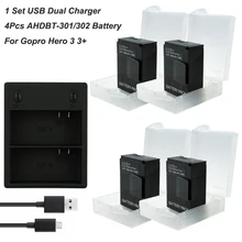 4Pcs 1600mAh Go pro hero3 Battery AHDBT-301 + USB Dual Charger for GoPro Hero3 Battery GoPro 3 Hero 3 Hero 3+ Camera Accessories аксессуар redline dual battery charger ahbbp rl313 for gopro hero3 3 зарядное устройство для двух аккумуляторов
