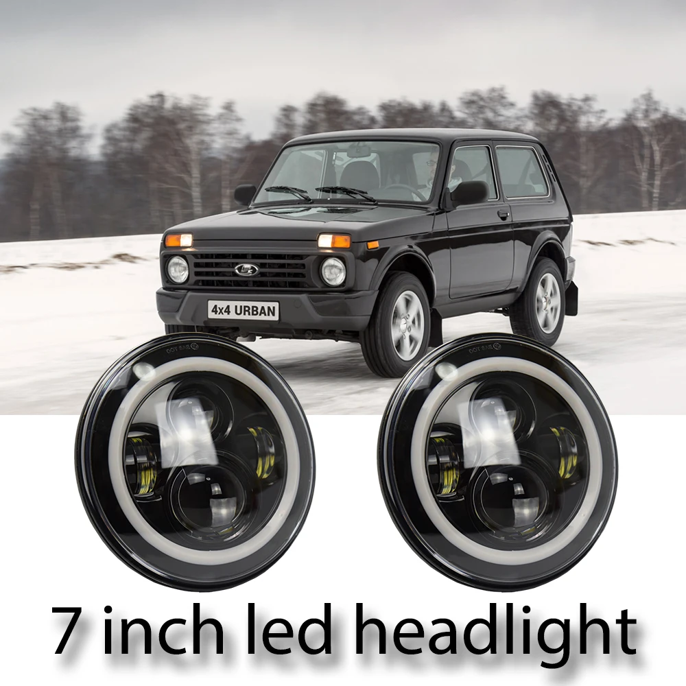 2pcs 7 Inch Led Driving Light Round LED Headlights Halo Angle Eyes LED Car Headlight Kit H4 H13 Auto for Jeep Wrangler laza 2pcs 7 Inch Led Driving Light Round LED Headlights Halo Angle Eyes LED Car Headlight Kit H4 H13 Auto for Jeep Wrangler laza