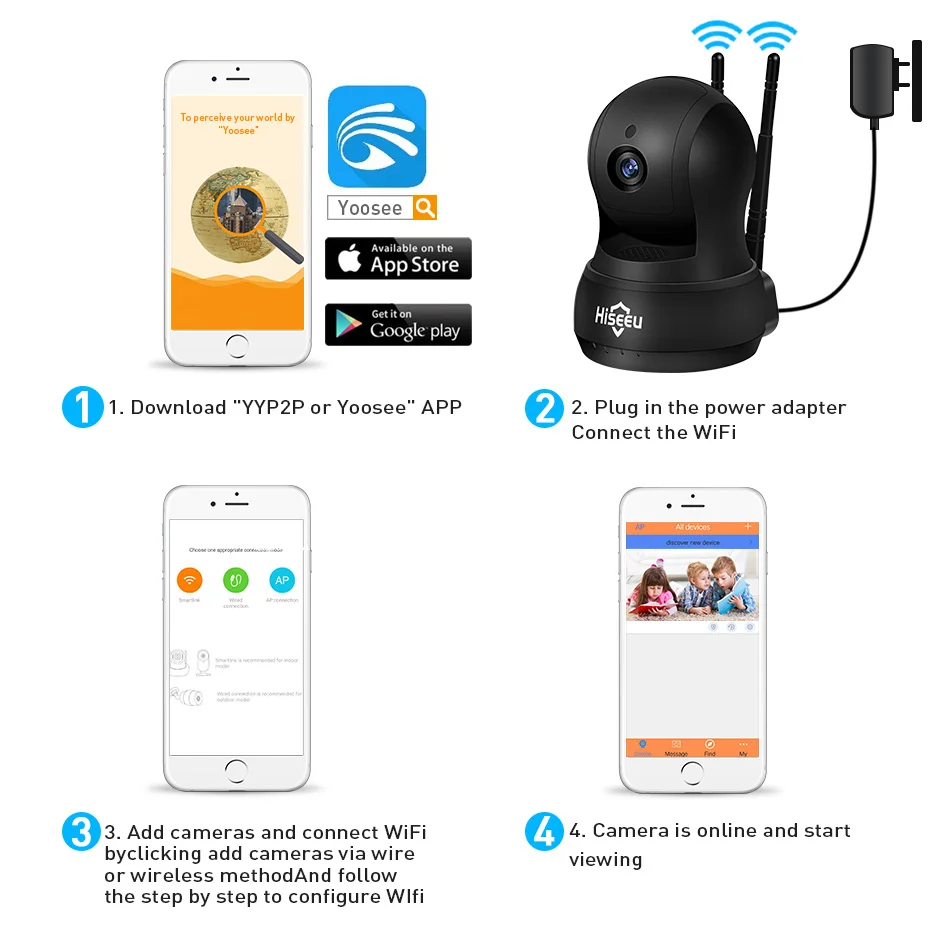 Беспроводная сетевая камера Hiseeu 720P Wi Fi аудио tf карта видеонаблюдения для дома