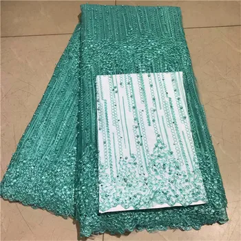 

2019 High Quality French green Tulle Beaded African Lace Fabric stones Embroidered Nigerian Lace Fabrics For Wowen Dress white