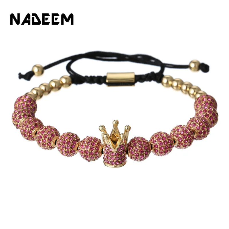 

CZ Zirconia King Crown & Ball Charms Bracelets 5mm Copper Beads Braiding Macrame Bracelet Men Women jewelry Christmas gifts