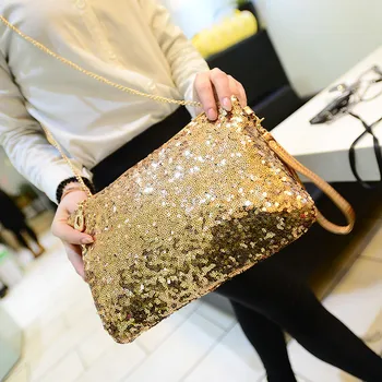 

100pcs/lot Women New Fashion Sparkling Sequins Handbag Shoulder Bag Female Envelppe Clutch Evening Party Bag
