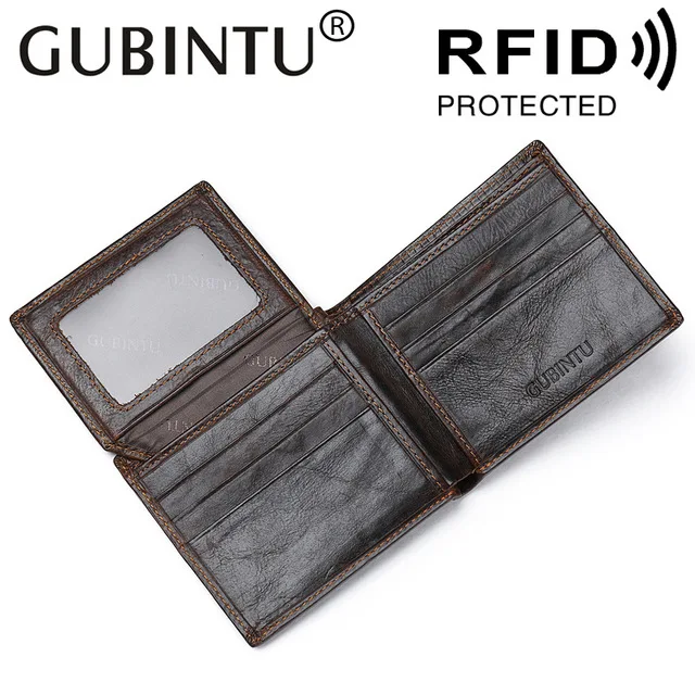 

GUBINTU RFID Protection Men Short Wallet Genuine Leather Male Coin Purse Cowhide Credit Card Holder Business ID Carteira Wt19
