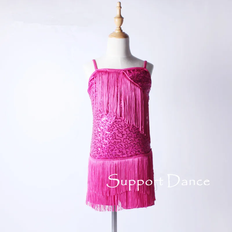 

Girls Women Sequin Tassel Camisole Latin Dress Kids Adult Dance Performance Costume C131