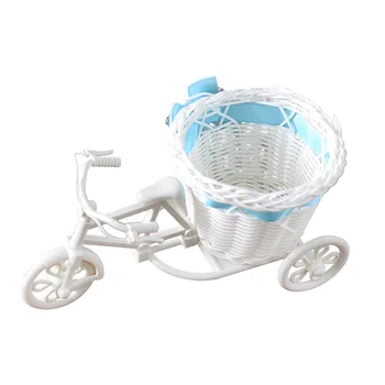 

European Three-wheeled Bicycle Plastic Flower Pot Storage Baskets Figurines Home Simulation Rattan Flower Pot Decorations Gifts