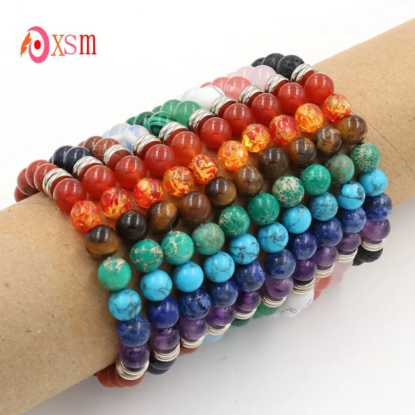 

xinshangmie 7 Chakras Bracelet Wholesale Lava Stone Crystal Reiki Healing Round Beads Bracelet For Women Men Jewelry 10 Pcs/Lot