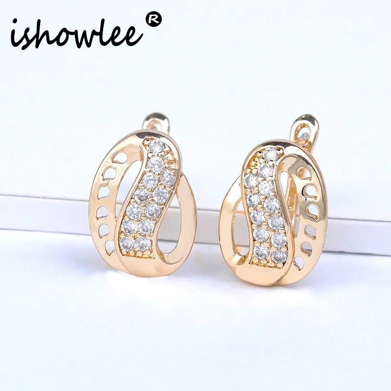 Isholee Pave Setting 585 золотые шпильки серьги для женщин полые кубического циркония милые