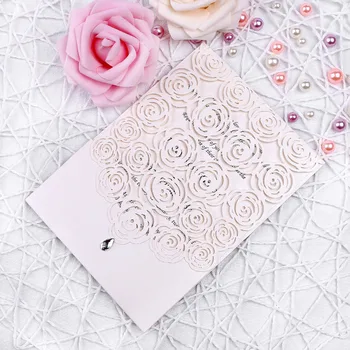 

PONATIA 20Pcs Laser Cut Wedding Invitations Cards with Rhinestone Hollow Flora Cardstock for Engagement Wedding Party (Ivory)