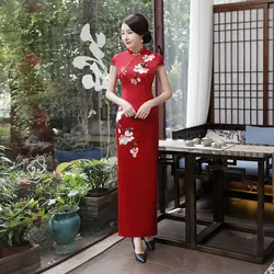 Мода 2018 красный Cheongsam Сексуальная Qipao платье Для женщин Китайская традиционная Платья для женщин Стиль Chinois Femme халат orientale Воротники