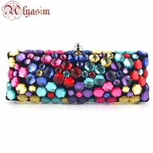 Длинные Размеры Красочные горный хрусталь модные роскошные клатчи вечерние сумки с цепочкой через плечо сумка для женщин одно плечо женская сумка