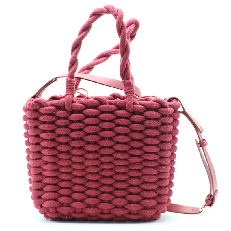 

Fashion Woven Tote Bag Rope Braided Lining Bag Mesh Beach Portable Messenger Bag