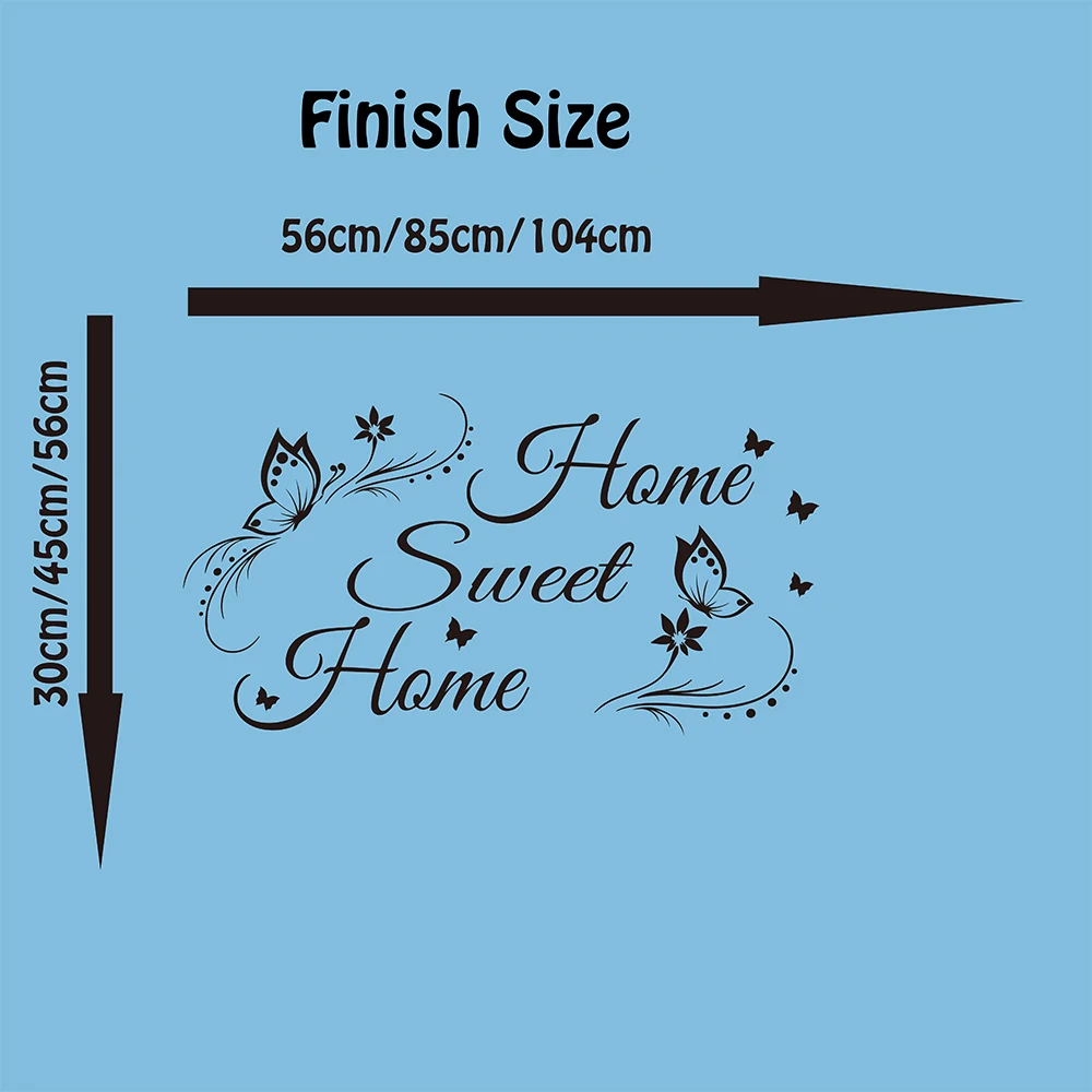 Large Home Sweet Home Quote Wall Decal Bedroom Living Room Butterfly Home Sweet Home Wall Sticker Baby Nursery Vinyl Home Decor (1)
