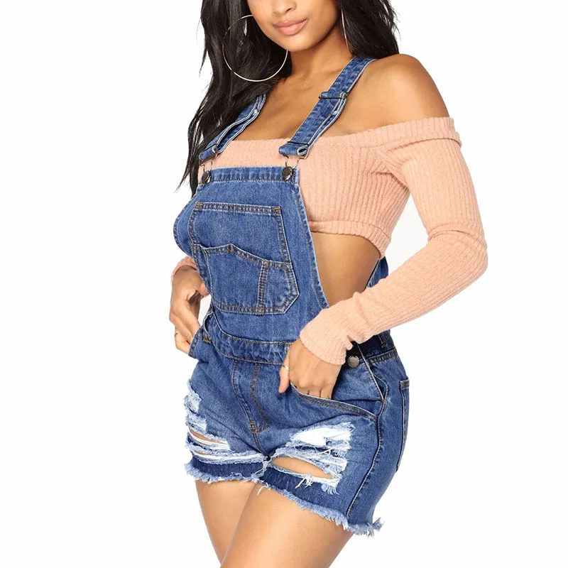 

Droppshiping Women Denim Overall Shorts Mini High Waist Solid Summer Casual Jeans Pants dg88