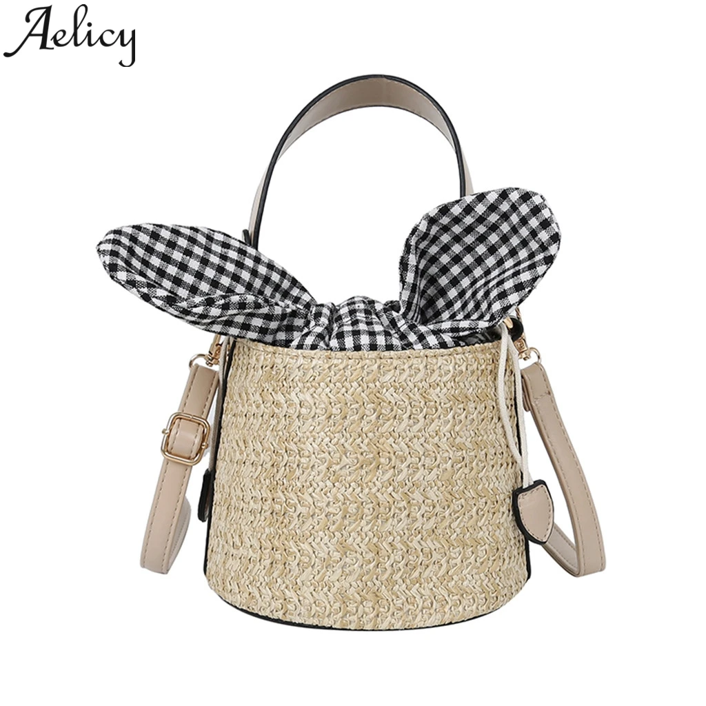 Aelicy Beach Straw Bucket Bags Burlap Square Beach Messenger Bags Bohemian Beach Bag Messenger Bag Travel
