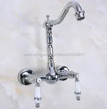 Wall Mounted Two Handles Chrome Brass Finish Kitchen Sink Bathroom basin Faucet mixer tap Kna957 wall mounted chrome finish laundry sink tap single lever bath washing machine tap
