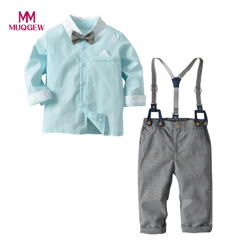 

Free Shipping 4Pcs Fashion Toddler Baby Boy Bowtie Gentleman Solid Top T-Shirt Overall Pants Party Clothes Sets Autumn Winter