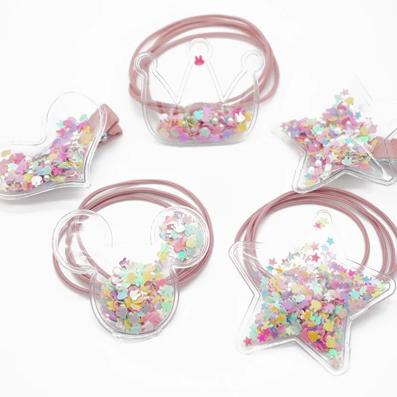 

New transparent children's hairpin cute Girls Clips Love Heart Crown Handmade Hair Ring Kids Barrettes Hair Accessories