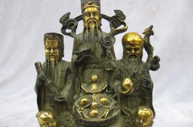 

Folk classical Bronze Gilt Money Boy Three Longevity God "Fu Lu Shou"Buddha Set
