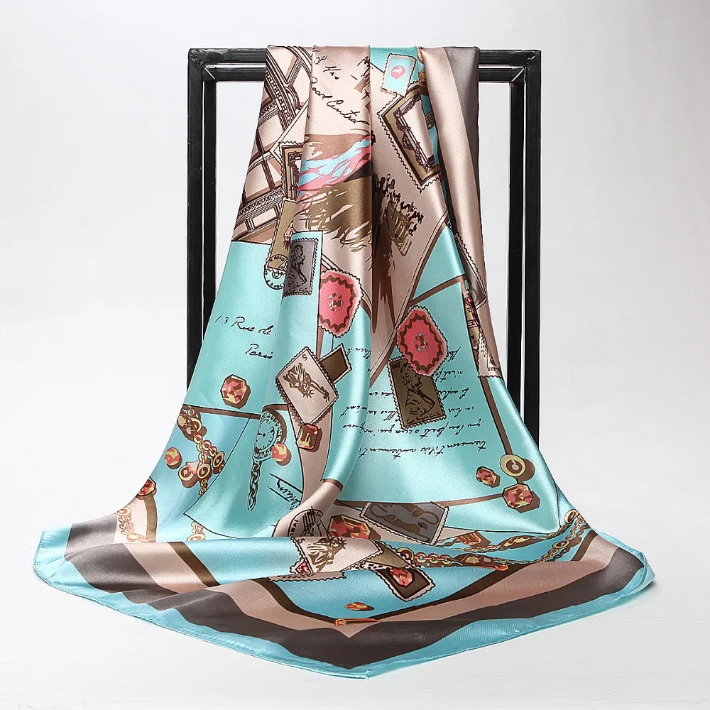 

Green Silk Scarf New Arrival Brand Design Satin Big Square Scarf Maps Printed Women Silk Scarf Euro Style Handkerchief 90*90cm