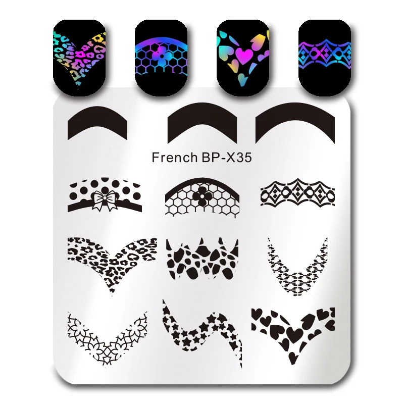 BORN PRETTY 6*6 см квадратный дизайн ногтей штамп шаблон 15 различных французских Советы Дизайн изображения пластины